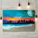 Beach Moon Waves Night Acrylic Painting
