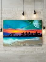 Beach Moon Waves Night Acrylic Painting