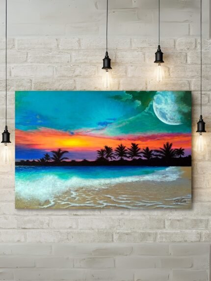 Beach Moon Waves Night Acrylic Painting
