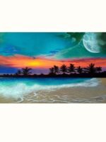 Beach Moon Waves Night Acrylic Painting