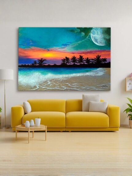 Beach Moon Waves Night Acrylic Painting