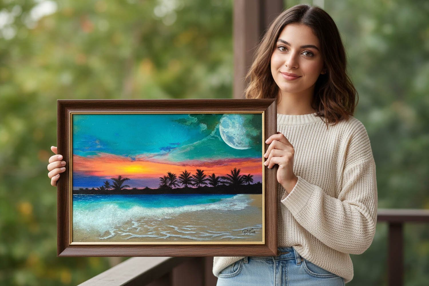 Moon Waves Night Acrylic Painting By Ayesha Art Gallery