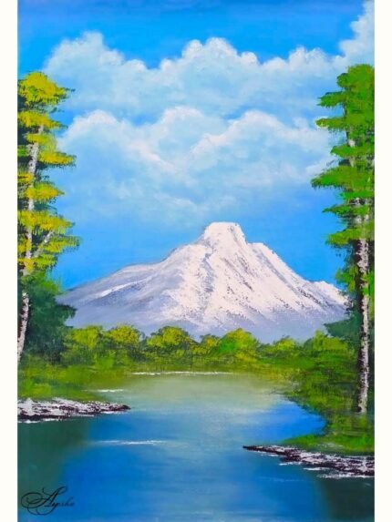 Peaceful Mountain Landscape Acrylic Painting