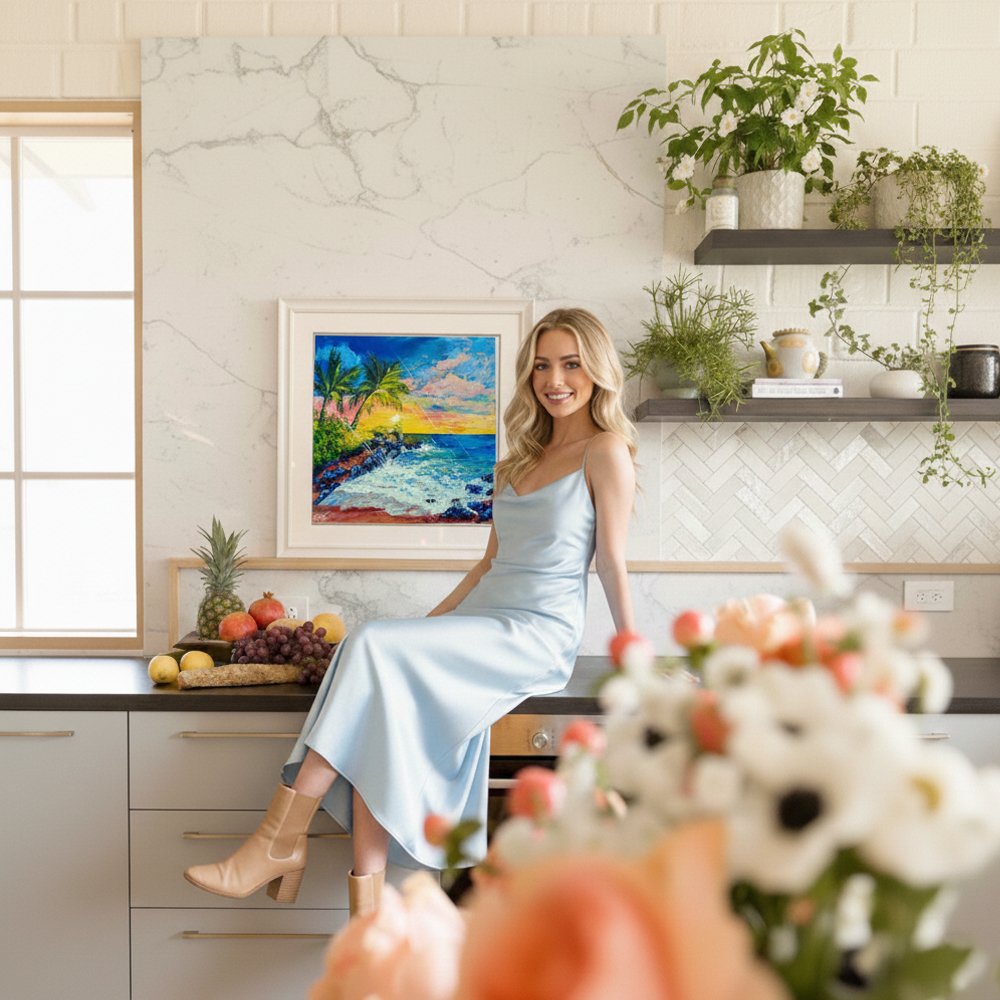 Makena Beach Sunset Acrylic Textured Painting by Ayesha Art Gallery